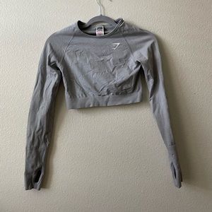 NWOT Gymshark Vital Seamless 2.0 Long Sleeve Crop Top - Light Grey Marl (M)